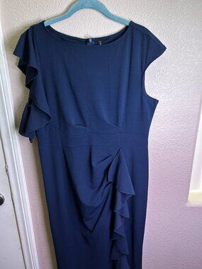 Woosea Navy Blue Elegant Ruffle Detail Dress